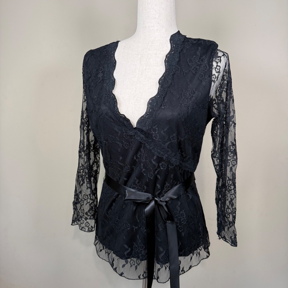 Apostrophe Black Lace Long Sleeve Baby Doll Blouse Large Whimsigoth